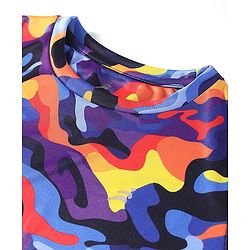 Pine Active Half Sleeves Camouflage Printed T-Shirt - Purple Blue & Yellow