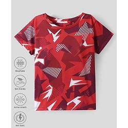 Pine Active Half Sleeves Abstract Printed T-Shirt - Red