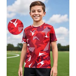 Pine Active Half Sleeves Abstract Printed T-Shirt - Red