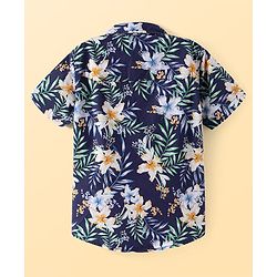 Pine Kids Cotton Woven Half Sleeves Shirt With Floral Print - Navy Blue