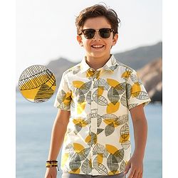 Pine Kids Cotton Woven Half Sleeves Shirt with Tropical Theme Print - White