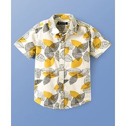 Pine Kids Cotton Woven Half Sleeves Shirt with Tropical Theme Print - White