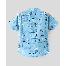 Pine Kids Cotton Woven Half Sleeves Shirt With Nautical Theme Print - Light Blue