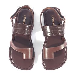 Pine Kids Velcro Closure Kolhapuri Chappals - Brown