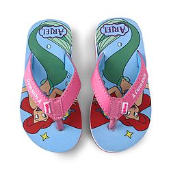 Pine Kids Disney Slip On Flip Flops with Ariel Mermaid Print - Light Blue
