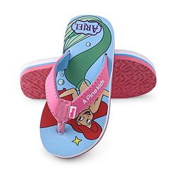 Pine Kids Disney Slip On Flip Flops with Ariel Mermaid Print - Light Blue