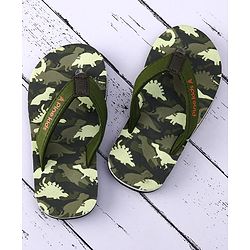 Pine Kids Slip On Flip Flops with Dino Print - Olive Green