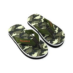 Pine Kids Slip On Flip Flops with Dino Print - Olive Green