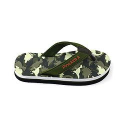 Pine Kids Slip On Flip Flops with Dino Print - Olive Green