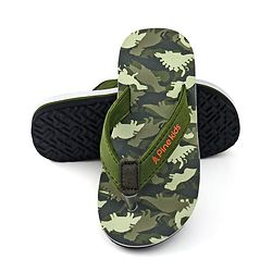 Pine Kids Slip On Flip Flops with Dino Print - Olive Green