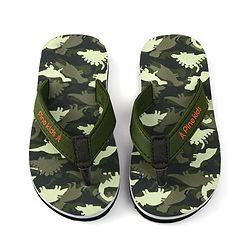 Pine Kids Slip On Flip Flops with Dino Print - Olive Green