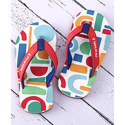 Pine Kids Slip On Flip Flops with Abstract Print - White Red & Blue