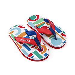 Pine Kids Slip On Flip Flops with Abstract Print - White Red & Blue