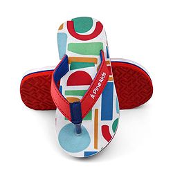 Pine Kids Slip On Flip Flops with Abstract Print - White Red & Blue