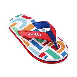 Pine Kids Slip On Flip Flops with Abstract Print - White Red & Blue