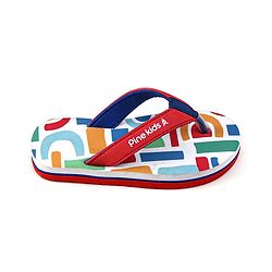 Pine Kids Slip On Flip Flops with Abstract Print - White Red & Blue