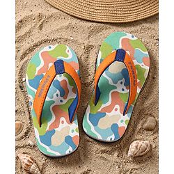 Pine Kids Slip On Flip Flops with Abstract Print - White Orange & Blue
