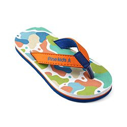Pine Kids Slip On Flip Flops with Abstract Print - White Orange & Blue
