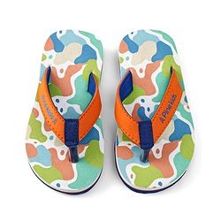 Pine Kids Slip On Flip Flops with Abstract Print - White Orange & Blue