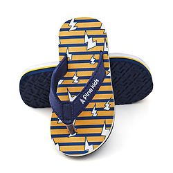 Pine Kids Slip On Flip Flops with Striped & Lightning Print - Yellow