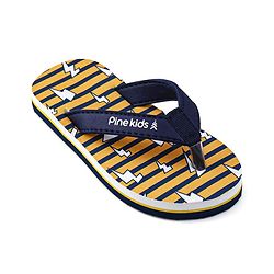 Pine Kids Slip On Flip Flops with Striped & Lightning Print - Yellow