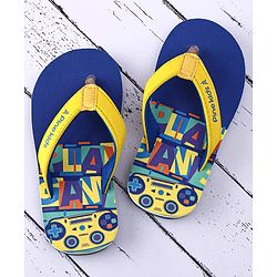 Pine Kids Slip On Flip Flops with Text & Game Controller  Print - Blue & Yellow