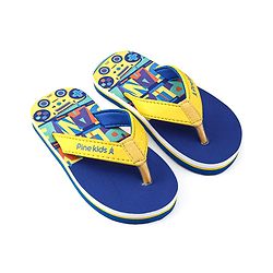 Pine Kids Slip On Flip Flops with Text & Game Controller  Print - Blue & Yellow