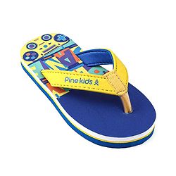 Pine Kids Slip On Flip Flops with Text & Game Controller  Print - Blue & Yellow