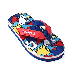 Pine Kids Slip On Flip Flops with Abstract Print - Red Blue & Yellow