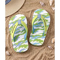 Pine Kids Slip On Flip Flops with Camouflage Print - Light Green