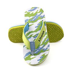 Pine Kids Slip On Flip Flops with Camouflage Print - Light Green