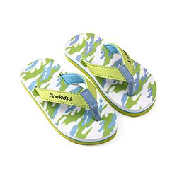 Pine Kids Slip On Flip Flops with Camouflage Print - Light Green