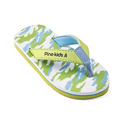 Pine Kids Slip On Flip Flops with Camouflage Print - Light Green