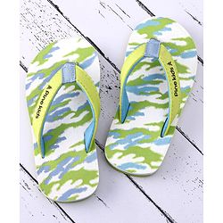 Pine Kids Slip On Flip Flops with Camouflage Print - Light Green