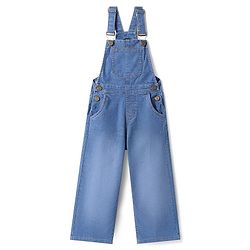 Pine Kids Woven  Full Length  Sleeveless Washed Denim Dungaree - Navy Blue