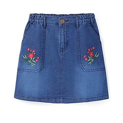 Pine Kids Washed Above Knee Length Denim Skirt - Navy Blue