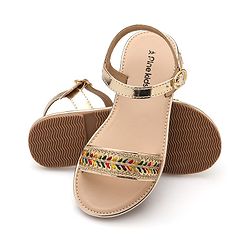 Pine Kids Party Wear Sandals with Buckle Closure & Sequin Detailing - Golden