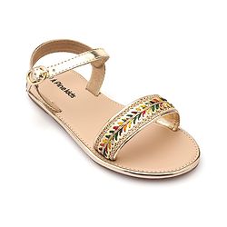 Pine Kids Party Wear Sandals with Buckle Closure & Sequin Detailing - Golden