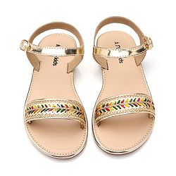 Pine Kids Party Wear Sandals with Buckle Closure & Sequin Detailing - Golden