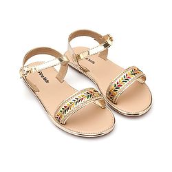 Pine Kids Party Wear Sandals with Buckle Closure & Sequin Detailing - Golden