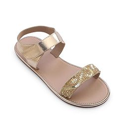 Pine Kids Formal & Party Wear Sandal with Velcro Closer  & Sequence Embroidery - Gold
