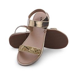 Pine Kids Formal & Party Wear Sandal with Velcro Closer  & Sequence Embroidery - Gold