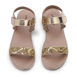 Pine Kids Formal & Party Wear Sandal with Velcro Closer  & Sequence Embroidery - Gold