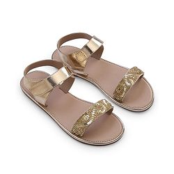 Pine Kids Formal & Party Wear Sandal with Velcro Closer  & Sequence Embroidery - Gold