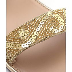 Pine Kids Formal & Party Wear Sandal with Velcro Closer  & Sequence Embroidery - Gold