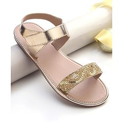 Pine Kids Formal & Party Wear Sandal with Velcro Closer  & Sequence Embroidery - Gold