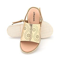 Pine Kids Sandals with Velcro Closure & Foil Detailing - Rose Gold
