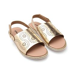 Pine Kids Sandals with Velcro Closure & Foil Detailing - Rose Gold