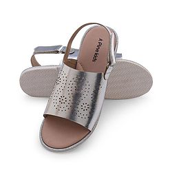 Pine Kids Sandals with Velcro Closure & Foil Detailing - Rose Gold
