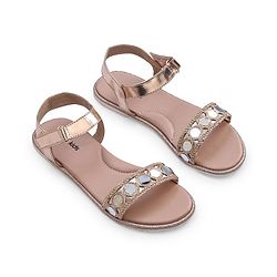 Pine Kids Formal & Party Wear Sandal with Velcro Closer & Mirror Work - Golden